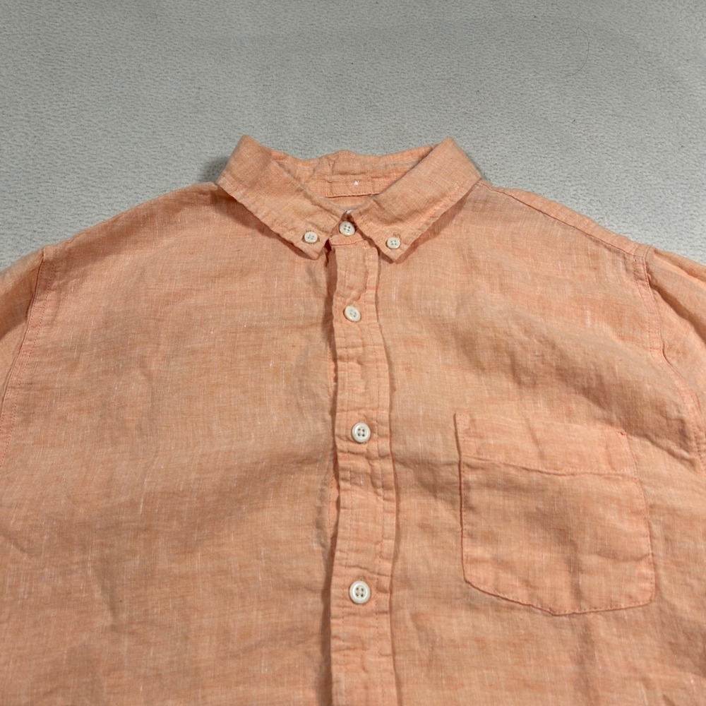 Onia Button Down Shirt Mens Medium Peach Orange Short Sleeve Linen Casual Pocket
